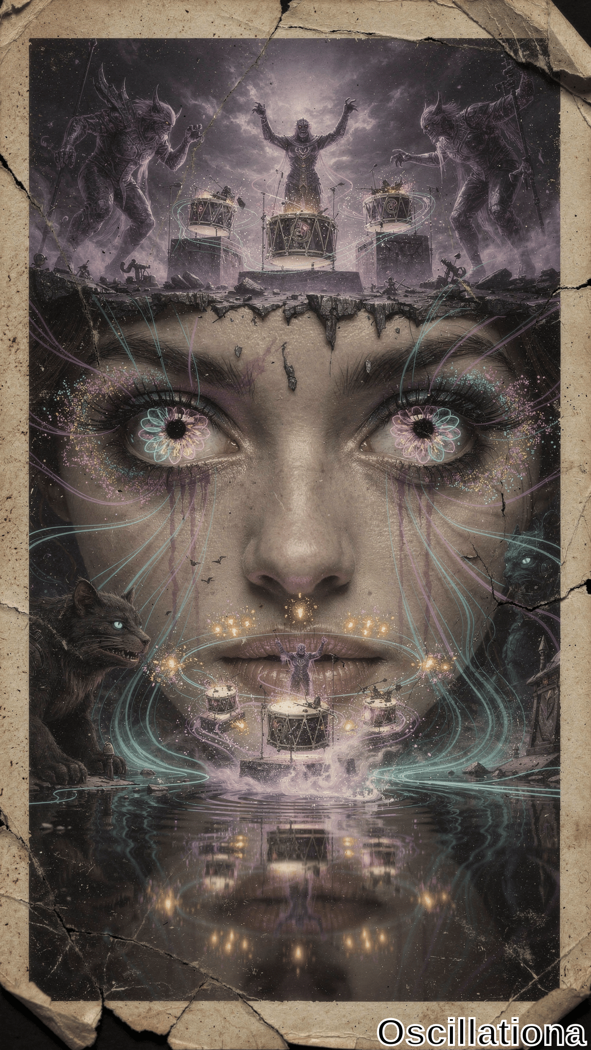 A surreal, fantastical artwork with a dark, mystical theme