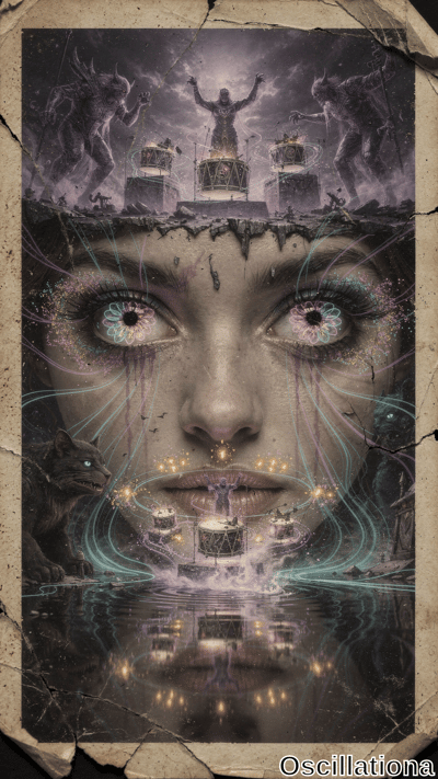 A surreal, fantastical artwork with a dark, mystical theme