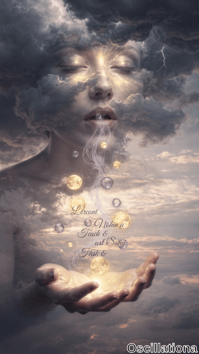 A surreal artwork depicting a mystical figure with closed eyes, partially hidden by dark, moody clouds