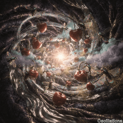 A surreal vortex swirls with deep purples and blues, centered by a bright golden light, suggesting a journey into another realm