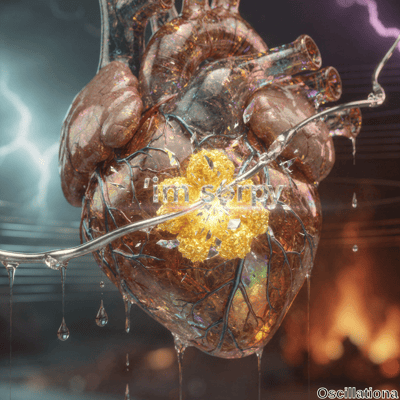 A surreal heart made of semi-transparent, glossy crystalline material in brown, red, and iridescent hues