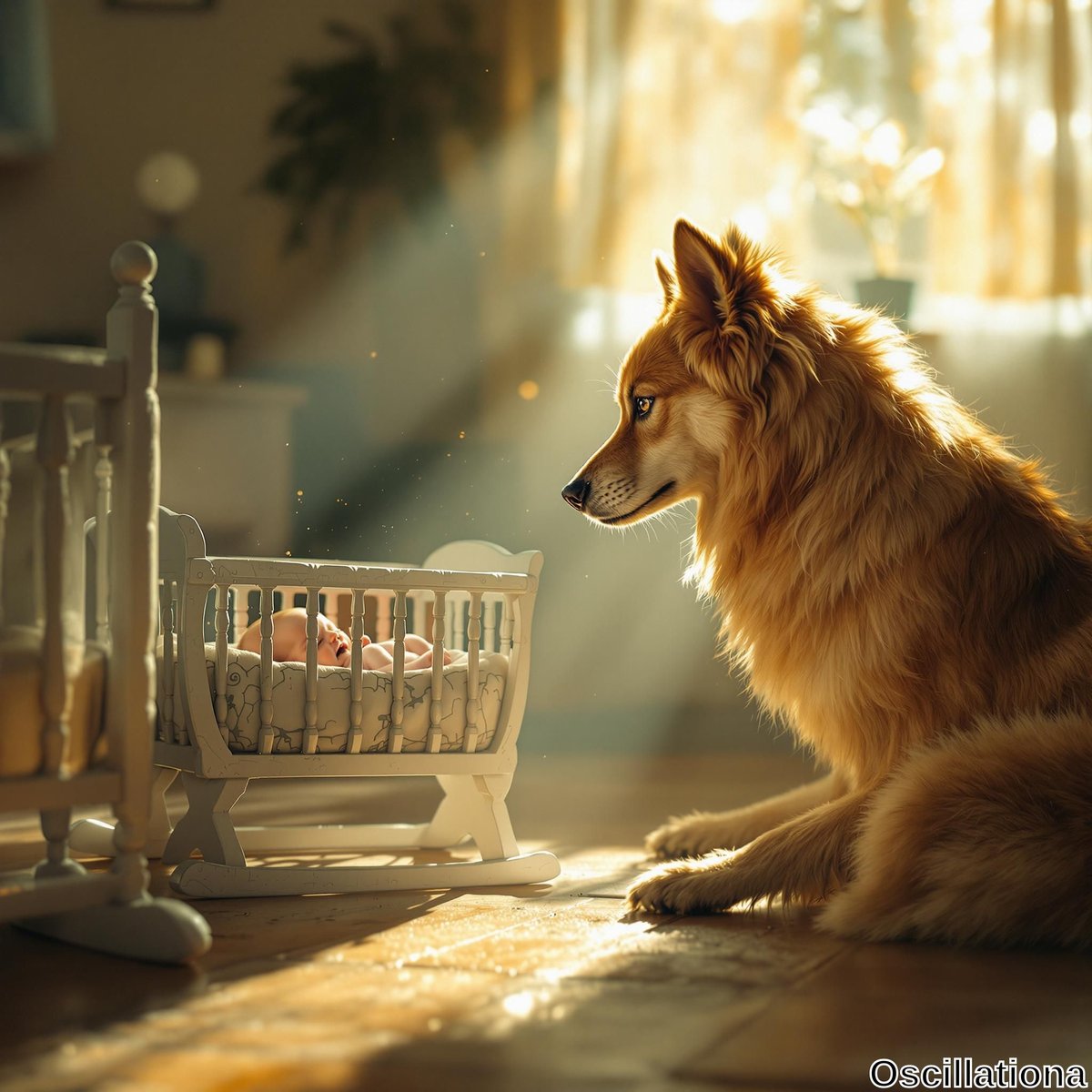 A serene, warmly lit room bathed in golden sunlight from a window.