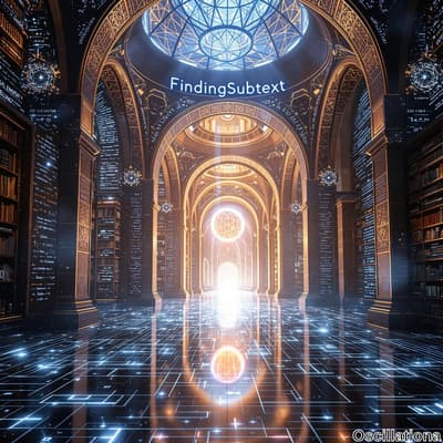 A grand, futuristic library with high, ornate arches adorned with intricate golden designs and a central dome featuring a geometric pattern that filters light.
