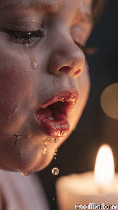 A close-up of a young child's face, tears streaming down as they cry with an open mouth