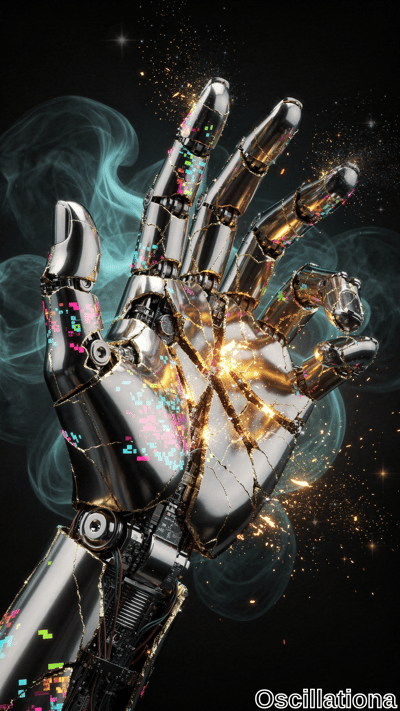 A futuristic robotic hand in disassembly, showcasing intricate mechanical components, circuits, and wires
