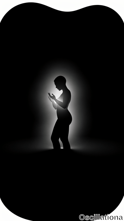 A silhouette of a person in profile facing right, backlit by a soft glow creating a halo effect around the body, highlighting contours and depth
